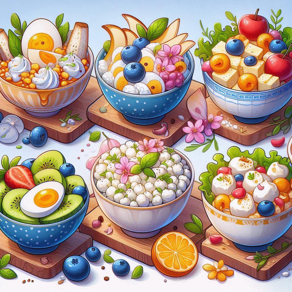 🍽 Шесть вкусных и диетических блюд из творога без добавления яиц: 🥗 Освежающий творожный салат с овощами: идеальный летний завтрак