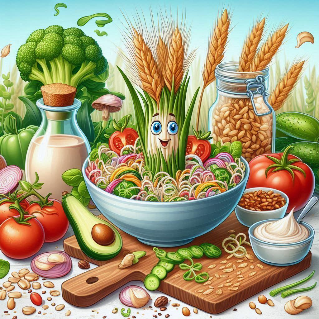 🌾 Исследуем четыре уникальных салата с пророщенной пшеницей: 🌿 Освежающий салат с мятой, пророщенной пшеницей и гранатом